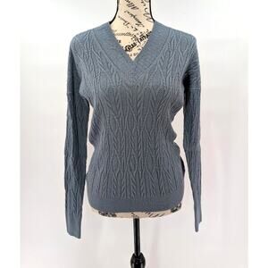 Etcetera Cable Knit Sweater Jumper Womens XS Blue Wool-Blend V-Neck